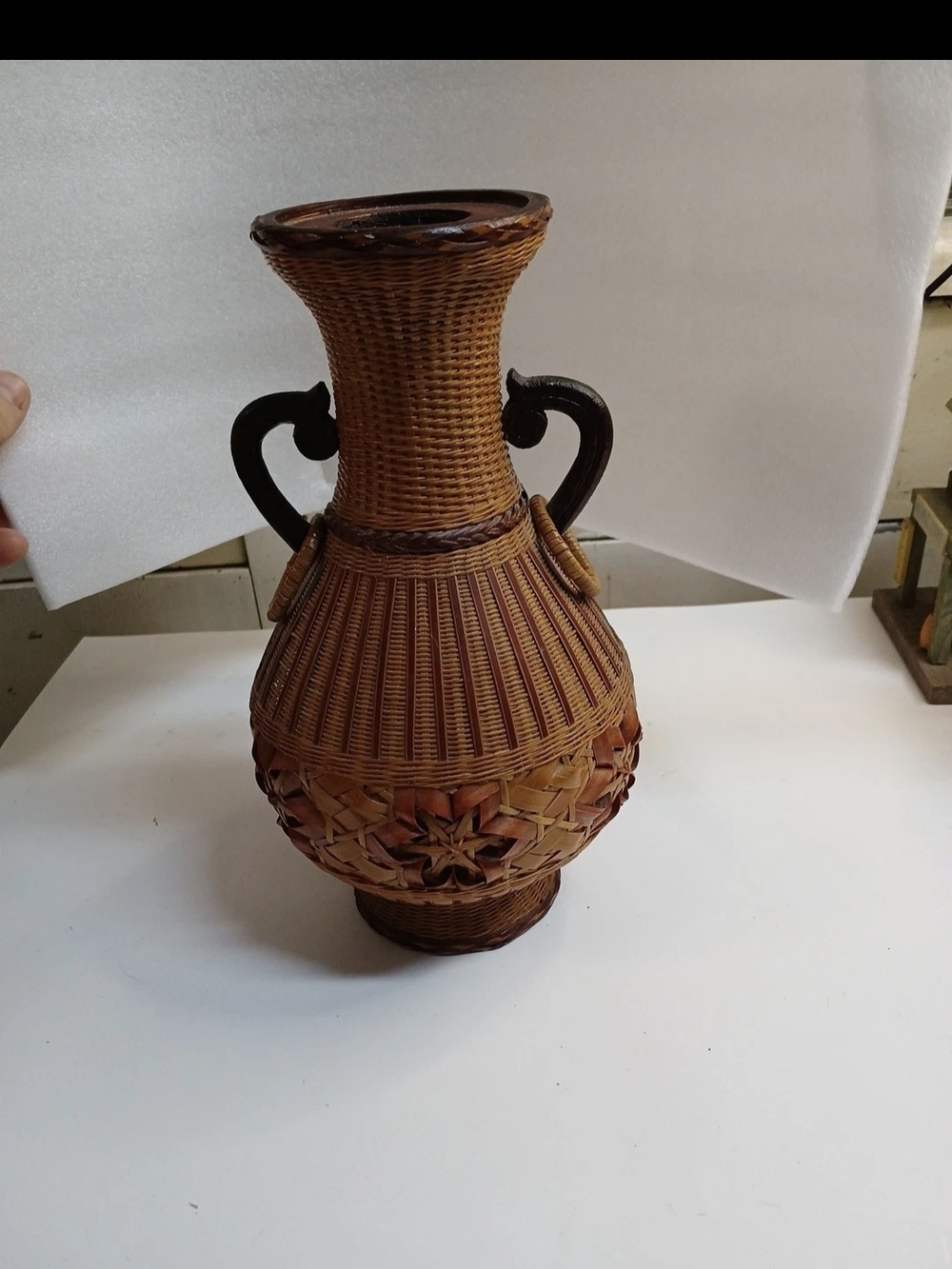 Handwoven Rattan Decorative Vase - Brown